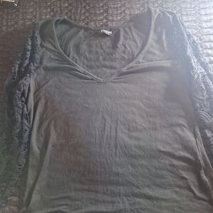Black Lace Sleeve Women's Top